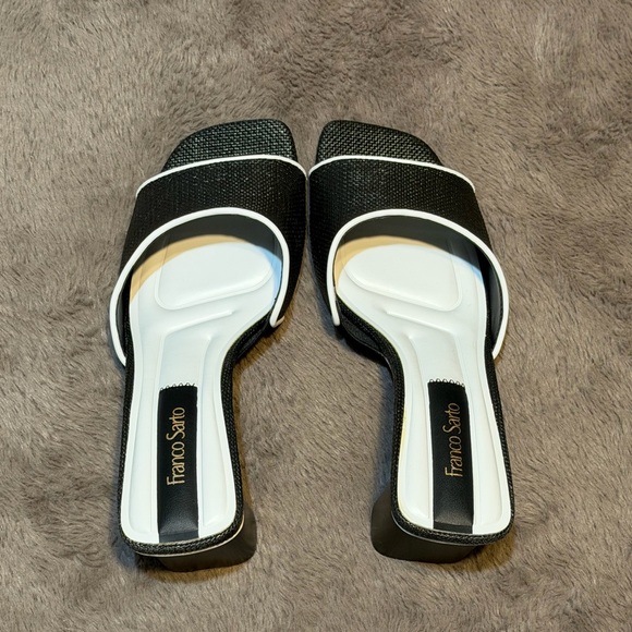 Franco Sarto Black and White Mules, Linley Slide Heeled Sandals, Size - 6.5 - Picture 3 of 11